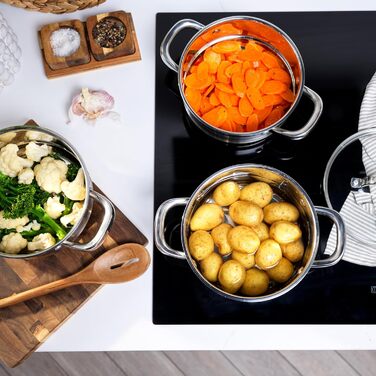 Salter Timeless 3-рівневий паровар з нержавіючої сталі – 18 см, з ручками та скляною кришкою, антипригарне покриття, для індукційних плит