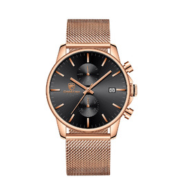 Годинник чоловічий GOLDEN HOUR: стильний, мінімалістичний кварцовий хронограф з металевим браслетом, водостійкий (рожеве золото, чорний)