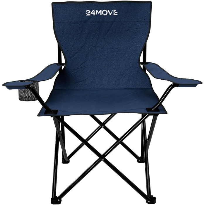 Складний стілець 24MOVE® блакитний для кемпінгу, риболовлі з підсклянником - садовий, розкладний стілець для відпочинку, поліестер, для вулиці та дому