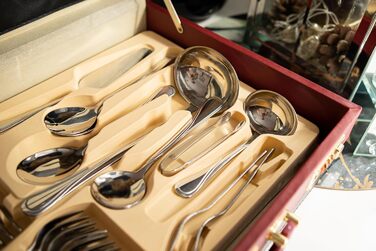 Набір столових приборів 72 предмети для 12 осіб з нержавіючої сталі 18/0 в кейсі - срібний столовий набір, придатний для миття в посудомийній машині - сучасні столові прибори, стійкі до корозії