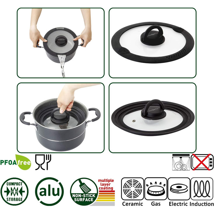 Набір посуду для кемпінгу BRUNNER Alu (каструлі та сковорідки) - 7+1, Vakublock, для 4 осіб, з антипригарним покриттям, легкий, високоякісний, складаний, діаметр 22 см