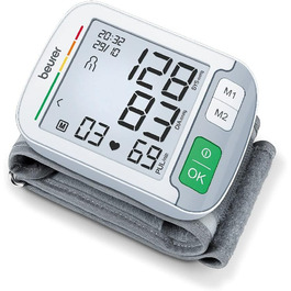 Тонометр Beurer BC 51 на зап'ясті: клінічно перевірений, з індикатором позиціонування, великим екраном, кольоровим індикатором ризику та визначенням аритмії, 2 x 120 місця пам'яті