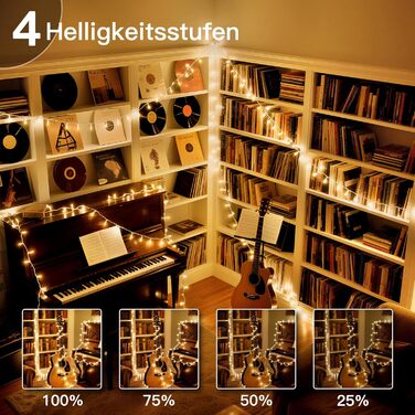 Ланцюжок прикрас Hopexy 10 метрів, 100 LED, тепле біле світло, з пультом, таймер, IP44, 8 режимів, для дому, саду, балкону, весілля, кемпінгу