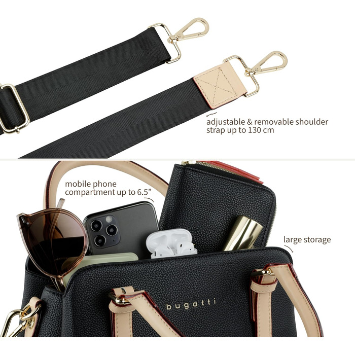 Сумка жіноча Bugatti Ella боулінг середнього розміру зі штучної шкіри, чорна