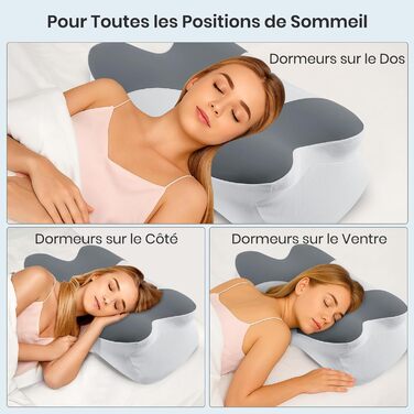 Подушка для сну DONOMA з піни Memory Foam (62x37x12 см), анатомічна, для сну на боці, спині та животі, темно-сіра