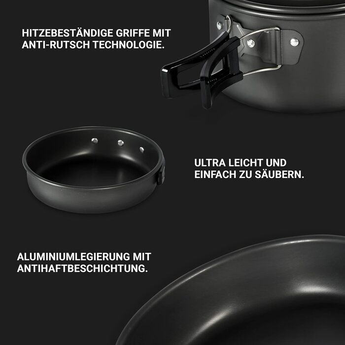 Набір кухонного посуду MSports Camping Kochset Premium для кемпінгу та відпочинку на природі (алюміній, нержавіюча сталь)