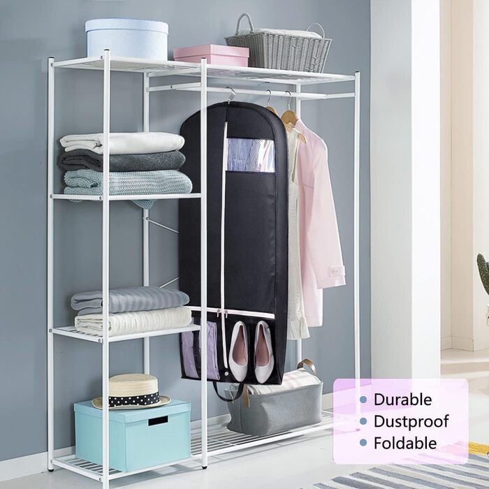 Чохол для одягу дорогий, 137 см, MISSLO - дорожній, з великими кишенями, чорний