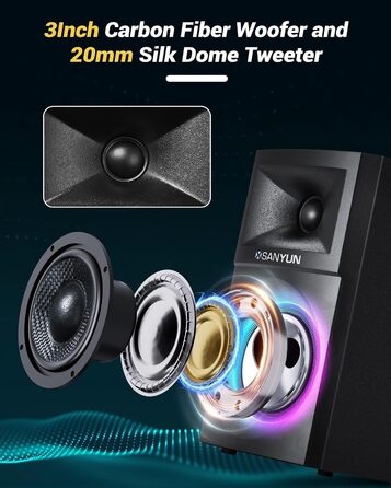 Акустична система Sanyun SW203 4.0 - 60W, 4-Way, DSP, 3D звук, USB/Bluetooth 5.4, для студії, червона