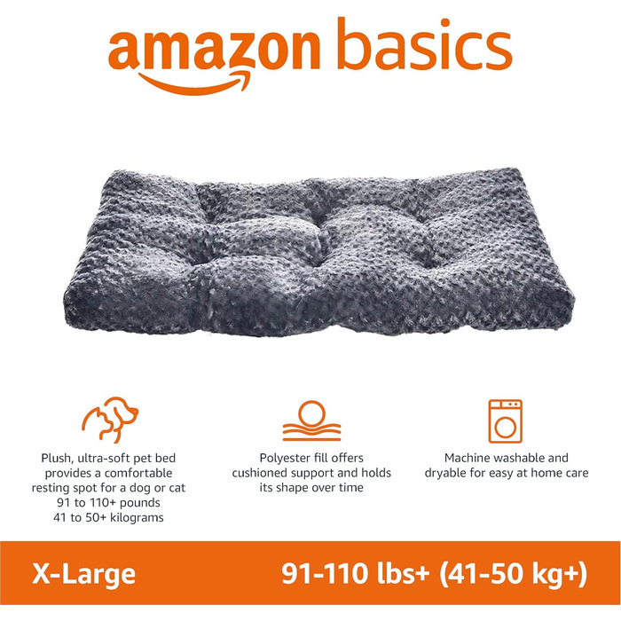 Amazon Basics Machine Washable Dog Bed for Large Dogs - Washable and Durable, 102 x 69 x 9 cm, Gray Swirl (117 x 74 x 10 cm (L x W x H))