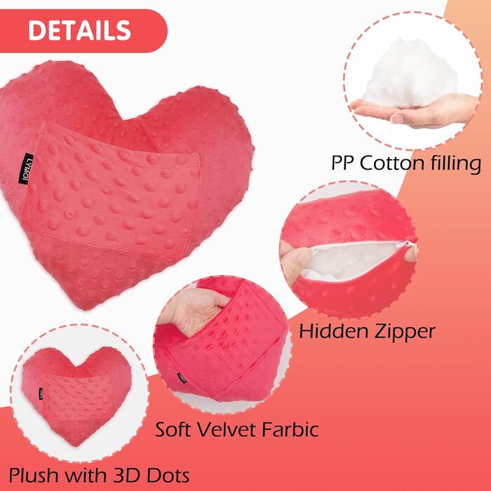 LYMOI Heart Pillow for After Heart Surgery, Open Heart Surgery Pillow After Cough Recovery with Bag, Comfort Pillow, Recovery Gifts for Women, Men, Patients, Heart-Shaped Pillow, Minky Dot