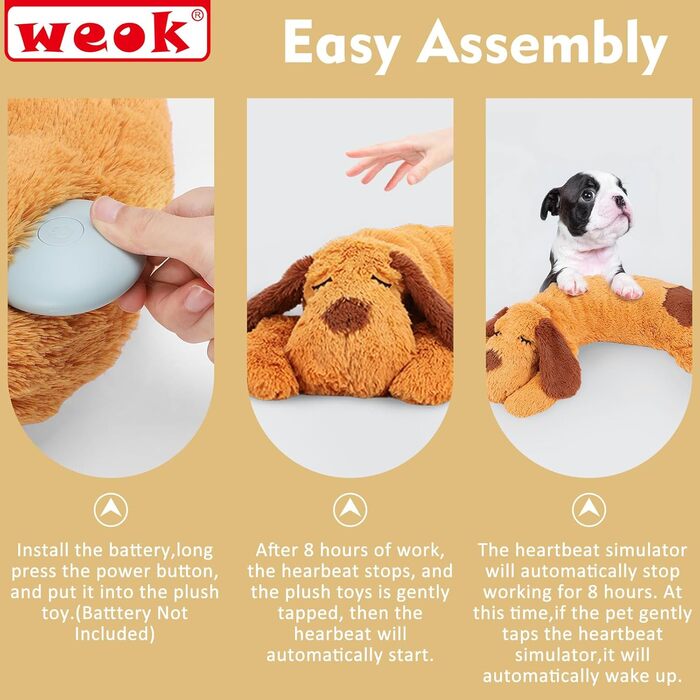 Heartbeat Puppy Toy – Comfort Cuddle Pillow, to Relieve Anxiety, Soothing Aid, Heartbeat Toy for Dogs, Puppy Heartbeat Toy, Sleep Aid
