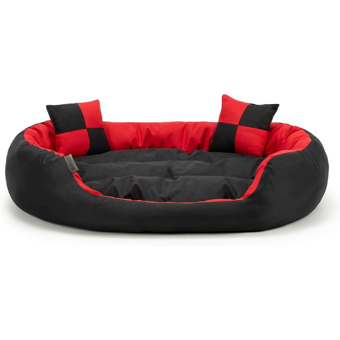Ліжко для собак Lionto 4-в-1 з поворотним подушкою, 110x80 см, з міцного оксфорду, водовідштовхувальне, для собак та котів, з глибоким входом, з декоративною подушкою, червоно-чорне