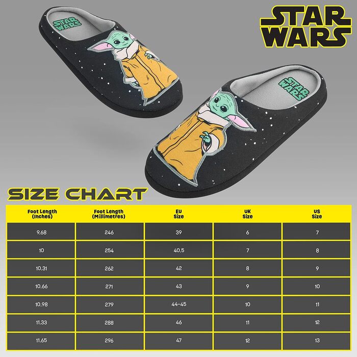 Тапочки Star Wars для чоловіків, хлопчиків та підлітків: Злий Йода та Малюк Йода - подарунок для шанувальників Star Wars (41 EU, чорний)