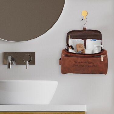 Чоловіча дорожня косметичка Easycosy з лазерним гравіюванням, шкіряна, на блискавці, червоно-коричнева. Ідеальний подарунок для чоловіків, тата, дідуся, колеги.