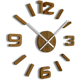 FLEXISTYLE 3D Wall Clocks DIY Oak Large 50-75CM (Thickness 19MM!) for Office Living Room Bedroom Decorative Items, z54g eco75 d-1-x (Oak/White, Oak)