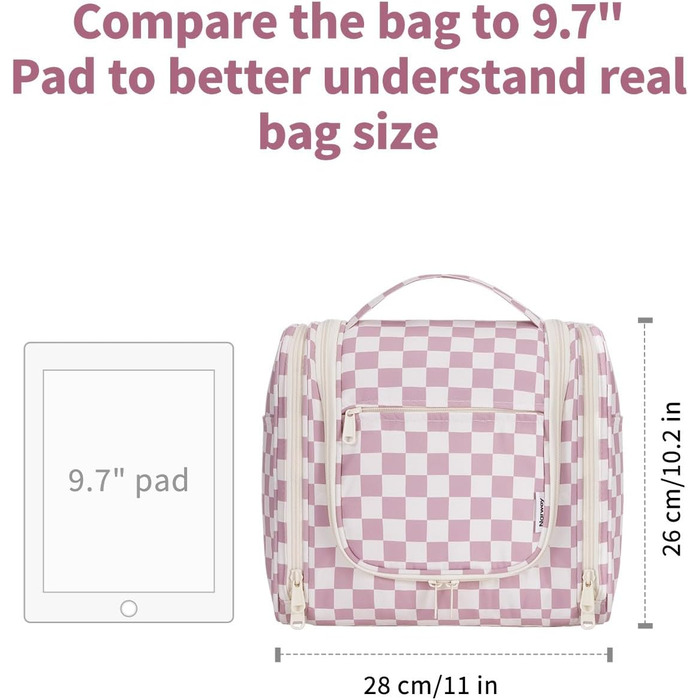 Сумка для косметики жіноча та чоловіча на блискавці, підвісна, водонепроникна (блакитний лист, сітка рожева)