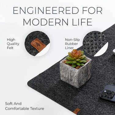 Килимок для столу Nordik Große Filz, антрацит, 89x43 см - повне покриття, під клавіатуру та мишу, захист поверхні для офісу