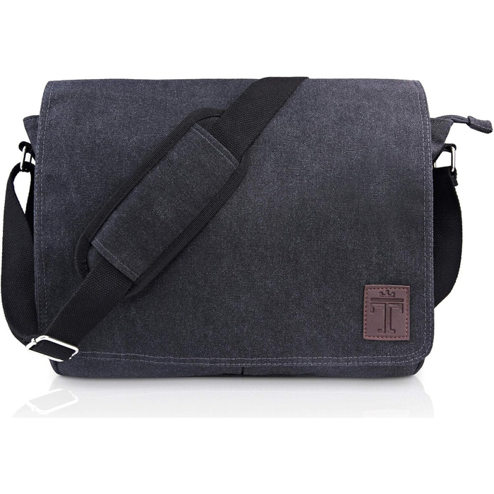 TRAVANDO Laptop Bag 14-16 Inch Laptop Bag Men's Shoulder Bag Canvas Sailcloth Messenger Bag Short Trip Bag Messenger Bag Men for Work School Leisure Notebook Bag (Black)