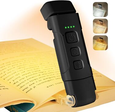Кліпса-лампа для читання, перезарядна, 3 режими температури кольору, USB, гнучка 360°, для книг, в ліжко, для дітей та любителів читання (чорний)