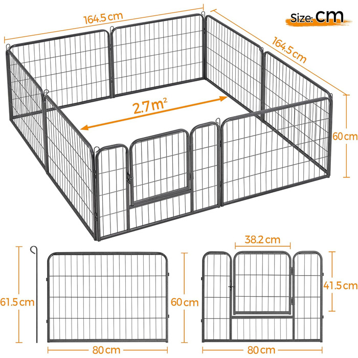 Клітка для собак Yaheetech з 8 секціями, 80x80 см, для дому та саду
