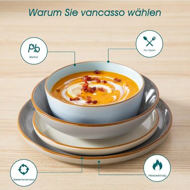 Набір посуду на 6 осіб Vancasso RENO 24-tlg: тарілки, супові тарілки, десертні тарілки, миски, комплект посуду з кераміки, 48 предметів