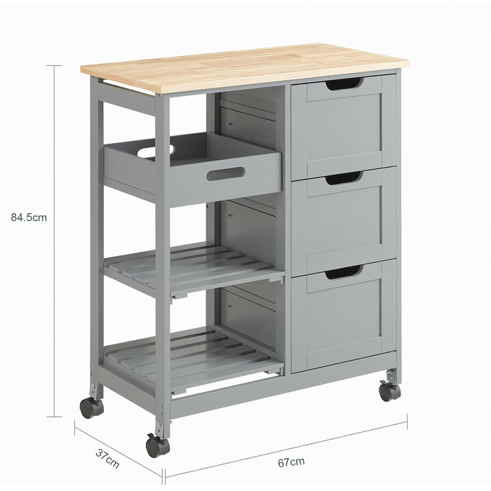 SoBuy Rolling Kitchen Cart with 2 Removable Shelves and 1 Tray - White/Light Grey
