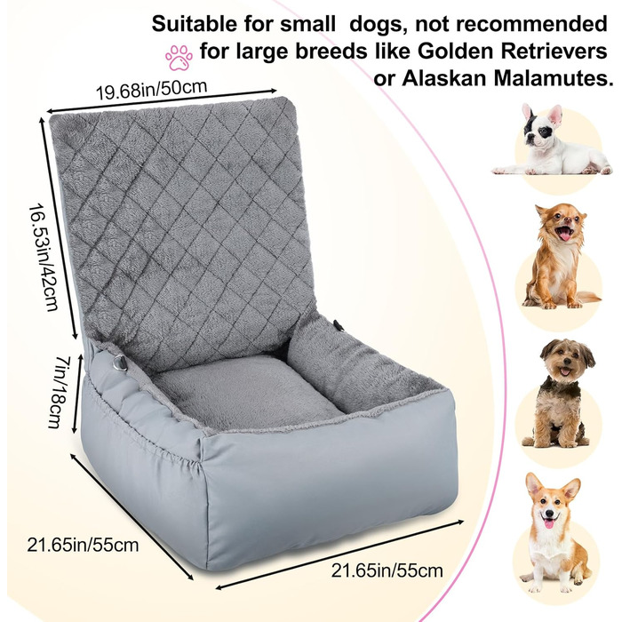 Автокрісло для собак SIVEIS - зручне ліжко з кишенею, захист від подряпин, з ременем безпеки (02-Сіро-блакитний)