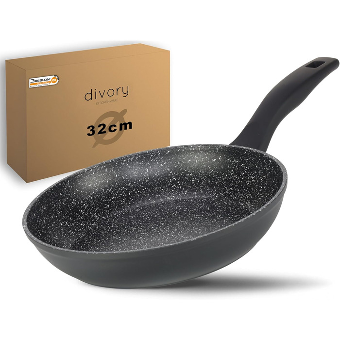 Набір сковорідок DIVORY 3 шт. (20, 24, 28 см) з антипригарним покриттям для всіх плит, включаючи індукційні. Безпечні ручки, придатні для миття в посудомийній машині. (Ручки: імітація сірого дерева)