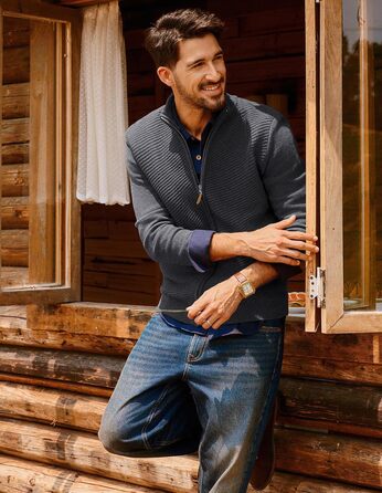 Кардиган чоловічий PJ PAUL JONES з блискавкою та стійким коміром, грубий трикотаж, XL, темно-сірий