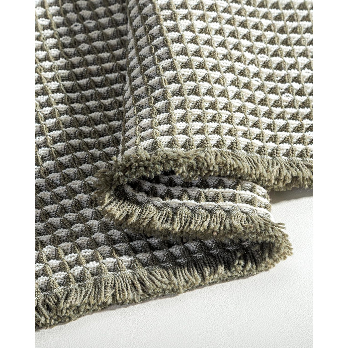 Boho Bathroom Rug Set - Non-Slip Bath Mats 2-Piece Set - Washable Shower Rugs for Bathroom, Bedroom, Living Room - 51x120cm + 41x61cm (Green & White)