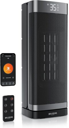 Керамічний обігрівач Brandson з Wi-Fi, тихий, енергозберігаючий, з пультом ДУ, захист від дітей, таймер, 2 режими, ECO-режим, для ванної, вітальні, офісу, дитячої кімнати