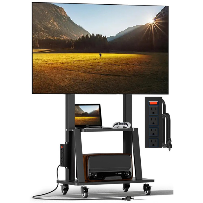 Мобільна підставка для телевізора з колесами, регульована по висоті, VESA 900x600, до 75 дюймів