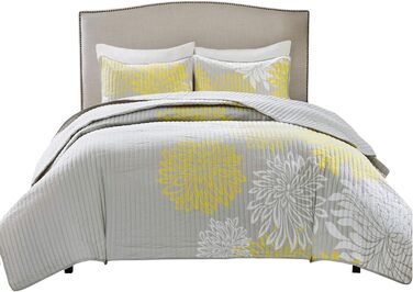 Комплект постільної білизни Comfort Spaces Enya CS14-0064, 3-частинний, квітковий принт, сірий, king size (104x90 дюймів)