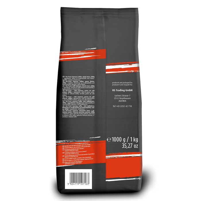 Кава в зернах Der-Franz Espresso, 1 кг (набір 4 упаковки), натуральна цільна кава для еспресо