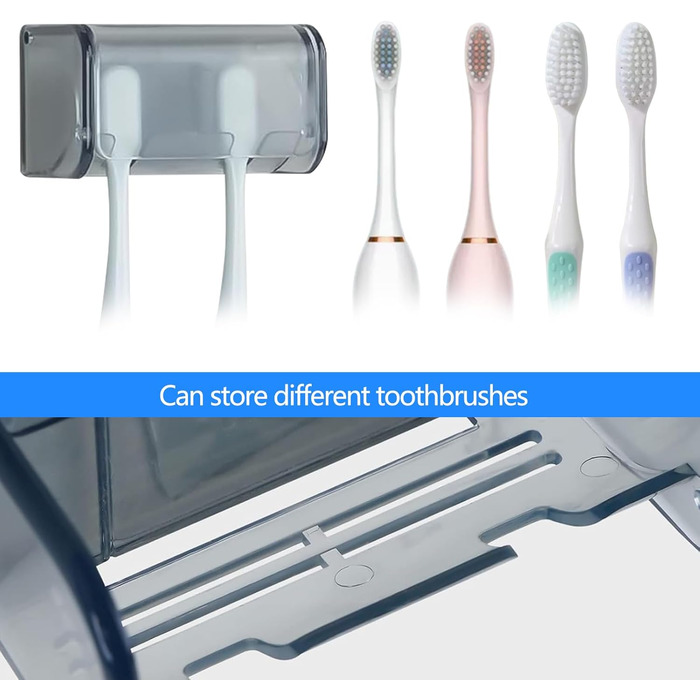 Wall-Mounted Toothbrush Holder, 2 Compartments, Bathroom, Shower, Dorm, Closet Organizer, Transparent, 2 Pack