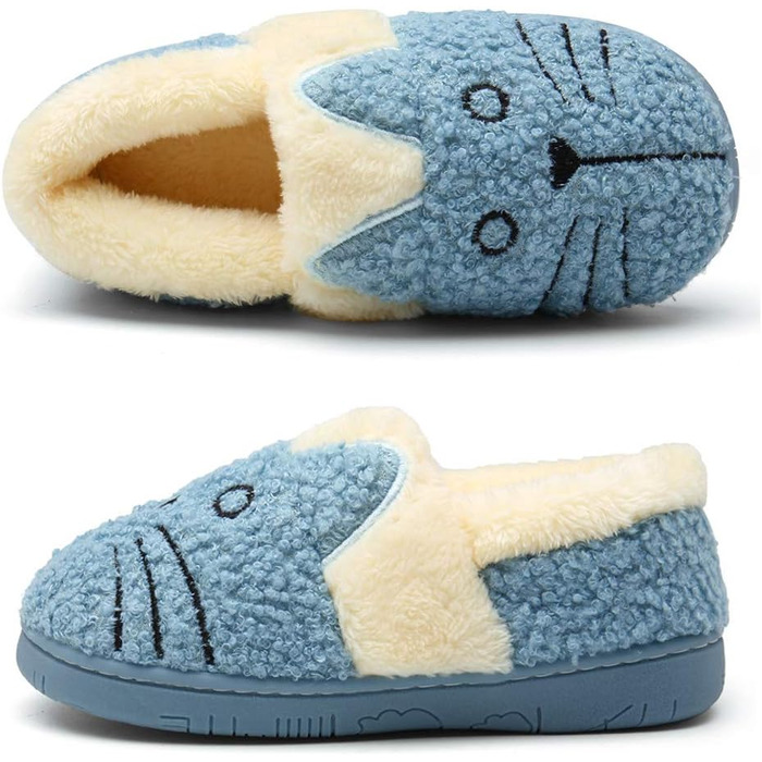 Дитячі тапочки KVbabby: теплі, м'які, з плюшем, з антиковзаючою підошвою, для дівчаток та хлопчиків, бавовна, зимові, блакитні (21/22 EU)