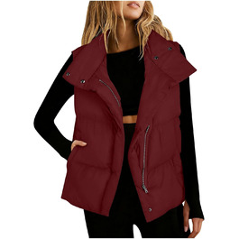 Жіноча безрукавна пухова жилетка з блискавкою, класична модель, осінь, великий розмір, темно-червоний колір