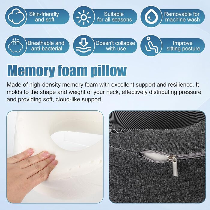 Подушка для шиї у літак та автомобіль, 100% Memory Foam, 360° регулювання, для дорослих