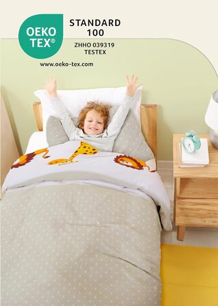 Набір постільної білизни для дітей Gräfenstayn® з тваринами (жирафа, слон, лев) - 100% бавовна (ренфорс) - 135x100 см, 60x40 см