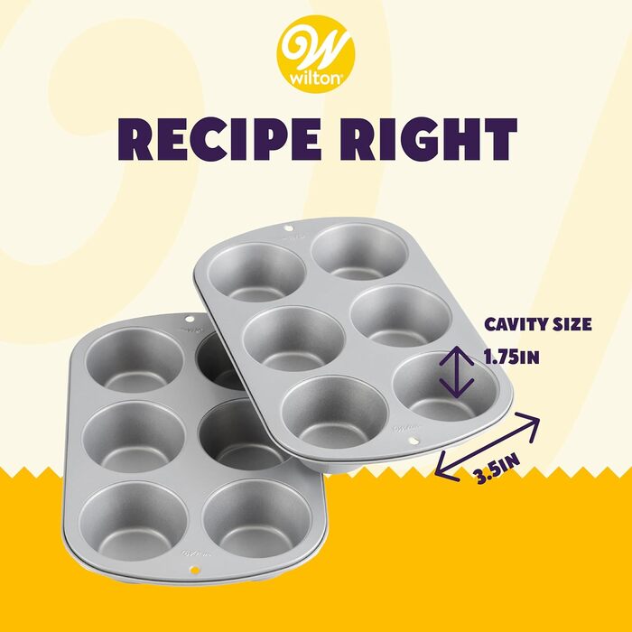 Wilton Jumbo Muffin Pan, Recipe Right, Non-Stick, Standard, 6 Cup, 2-Pack