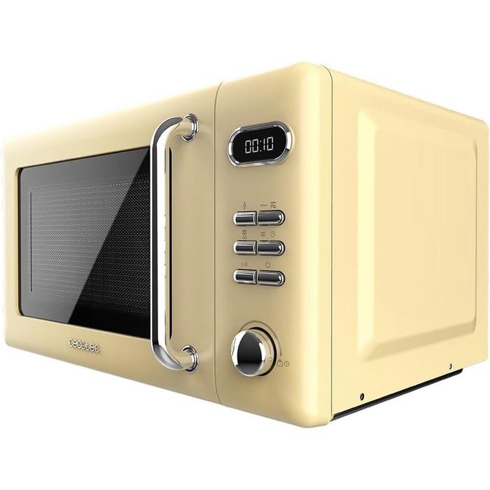 Мікрохвильова піч Cecotec Proclean 5110 Retro Yellow, 20 л, 700 Вт, мікрохвильова піч з грилем, 8 програм, таймер 60 хв, розморожування, безпечне замкання, жовтий колір, серія 51