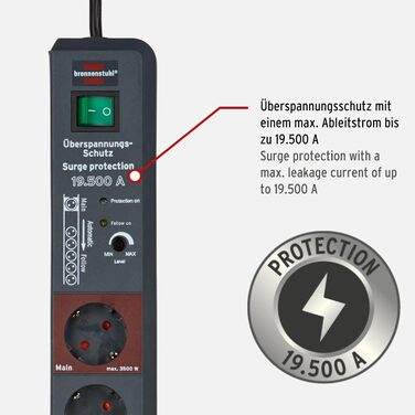 Бренненштуль Secure-Tec Мережевий фільтр 6-фазний з захистом від перенапруги та функцією Main Follow, антрацит