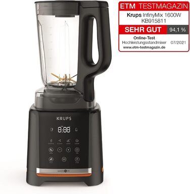 Krups Highspeed Stand Mixer InfinyMix KB9158 | 1600 W | 5 automatic programs + manual setting | Tritan container | includes recipe booklet | Smoothies, Shakes, Crushed Ice | Black