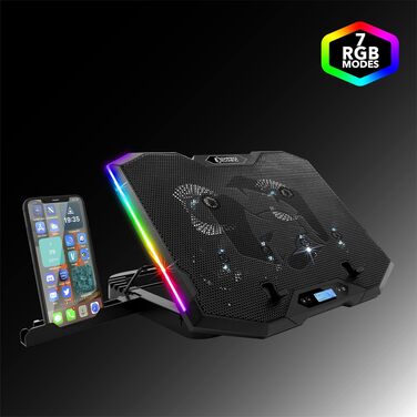 Ігровий охолоджувач для ноутбука EMPIRE GAMING Guardian S-C100 RGB, 6 вентиляторів, LCD-контролер, 5 рівнів висоти, підставка для смартфона, для ноутбуків 12-17 дюймів