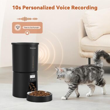 Автомат годівлі для котів 4.2L з окремою мискою, програмоване годування, подвійне живлення, 6 прийомів їжі на день (Чорний), миска з нержавіючої сталі