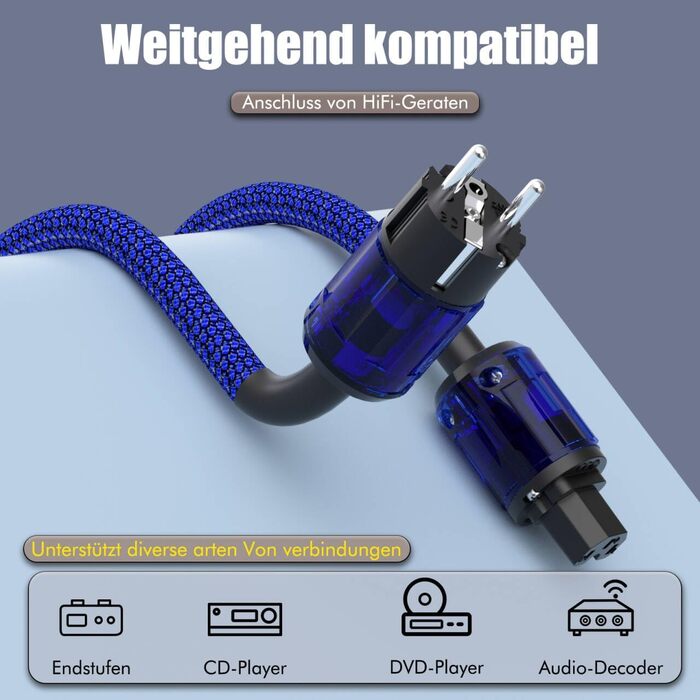 Hi-End мережевий кабель Monosaudio P083 (2м), мідний OFC, 2-полюсний HiFi аудіофільний кабель живлення Schuko-IEC C15 для підсилювача, сабвуфера та DVD