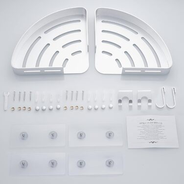 FIISAYL Shower Shelf No Drilling Shower Shelf Corner Bathroom Organizer Bathroom Shelf Shower Basket, Shower Corner Shelf with 4 Hooks Aerospace Aluminum Wall Mount Silver, 2 Pack