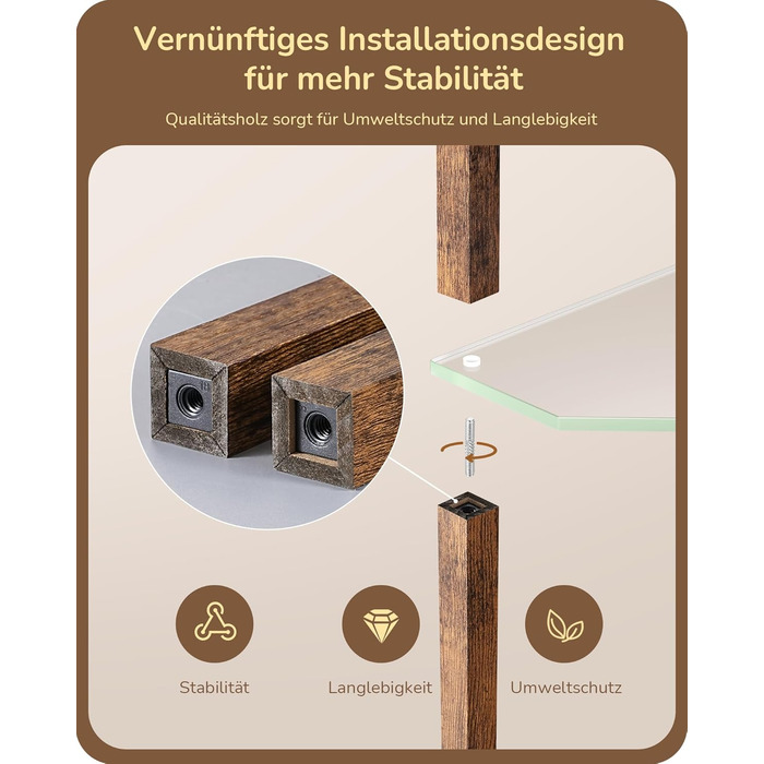 Стійка лампа EDISHINE з 4 полицями з дерева, LED диммер, 3 кольори світла, поворотний світловий маніпулятор, підсвічування полиць, регулювання яскравості, футовий вимикач, для вітальні (Вінтаж-коричневий+скло)