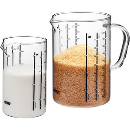 GEFU Measuring Cup Set made of Glass METI - 2-piece Set, 1000ml & 500ml, heat-resistant borosilicate glass, microwave and dishwasher safe
