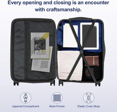 Набір валіз LEADZM 4 шт. з косметичкою, посилені кути, ABS, телескопічна ручка, ручна поклажа (Чорний)